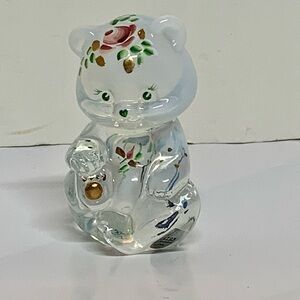 Fenton Art Glass Teddy Bear Opalescent w/ Flowers Handpainted Signed B. Williams
